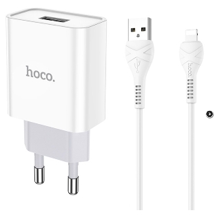 Блок питания (сетевой адаптер) HOCO C81A Asombroso single 1xUSB с кабелем USB-Lightning, 2.1A, 10W