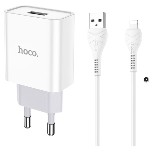 Блок питания (сетевой адаптер) HOCO C81A Asombroso single 1xUSB с кабелем USB-Lightning, 2.1A, 10W