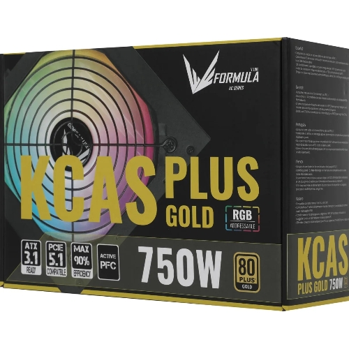 Блок питания Aerocool/Formula ATX 750W AC KCAS PLUS GOLD 750W RGb 80 PLUS gold (20+4pin) APFC 120мм fan color LED 8xSATA RTL