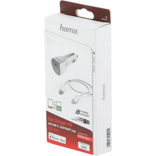 Комплект зарядное устройство Hama H-183317 3A PD для Apple кабель Apple Lightning/Type-C белый