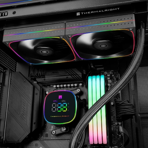 Система жидкостного охлаждения Thermalright Frozen Horizon 240 Digital (240мм, LED temp., Black, ARGB/Fans: 2x120мм, 68.9CFM, 28.2dBA, 2000RPM/Pump height 53.2мм, Rad thickness 27мм/S: 1700, 1200, 1851, 115X, AM5, AM4)