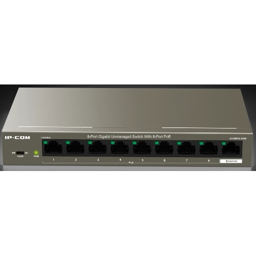 Коммутатор неуправляемый PoE IP-COM G1109P-8-102W 9 портов, 9x1 Гбит/с, PoE 8х92 Вт, настольный