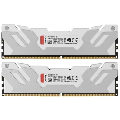 Оперативная память Kingston Fury Renegade, DDR5, 32Gb (2x16GB), 7600MHz, CL38, DIMM, с радиаторами, белый/серебристый