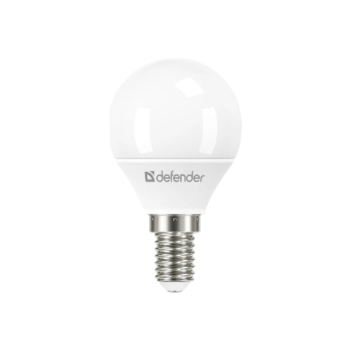 Лампа светодиодная Defender P45-8W-830-E14 шар, 3000 К, теплый белый, 1 шт.