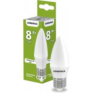 Лампа светодиодная C35 свеча 8Вт 230В 4000К E27 GENERICA