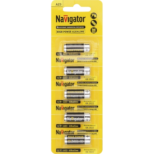 Элемент питания алкалиновый Navigator A23 61 464 NBT-NE-A23-BP5 для пультов сигнализаций (блист.5шт)