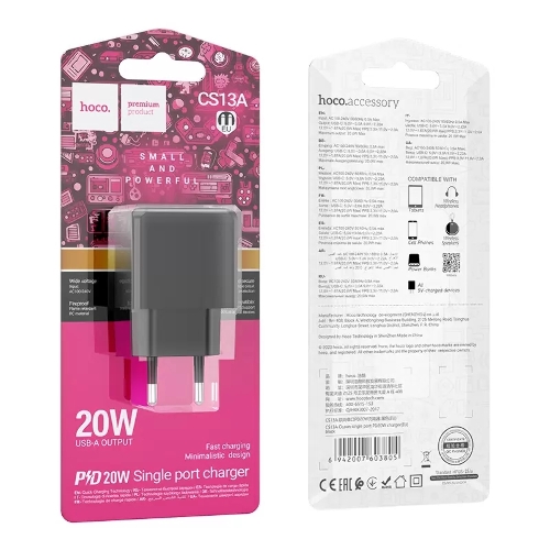 Сетевое зарядное устройство HOCO (6942007603805) CS13A 1USB 3.0A PD 20W
