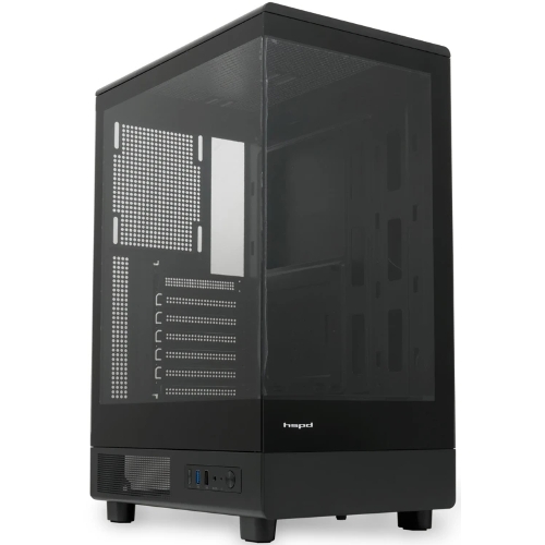 Компьютерный корпус без блока питания HSPD F510, Panoramic Mid Tower, черный, TG, 0.5 SPCC, no fans ATX, mATX, mITX 180/280/160мм 1x2.5