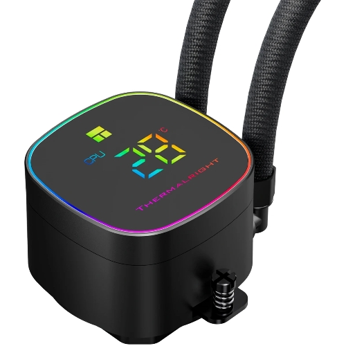 Система жидкостного охлаждения Thermalright Frozen Horizon 240 Digital (240мм, LED temp., Black, ARGB/Fans: 2x120мм, 68.9CFM, 28.2dBA, 2000RPM/Pump height 53.2мм, Rad thickness 27мм/S: 1700, 1200, 1851, 115X, AM5, AM4)