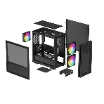 Компьютерный корпус Deepcool CH360 без БП, боковое окно (закаленное стекло), 2x140мм ARGb LED вентилятор спереди и 1x120мм ARGb LED вентилятор сзади, черный, mATX