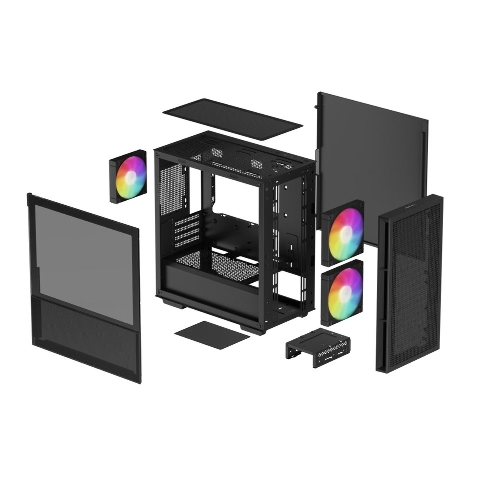 Компьютерный корпус Deepcool CH360 без БП, боковое окно (закаленное стекло), 2x140мм ARGb LED вентилятор спереди и 1x120мм ARGb LED вентилятор сзади, черный, mATX