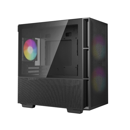 Компьютерный корпус Deepcool CH360 без БП, боковое окно (закаленное стекло), 2x140мм ARGb LED вентилятор спереди и 1x120мм ARGb LED вентилятор сзади, черный, mATX