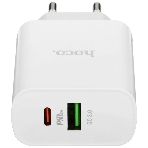 Блок питания (сетевой адаптер) HOCO C80A Rapido PD+QC3.0, 20W два порта (1хUSB-A, 1хType-C), белый