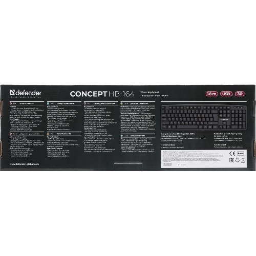 Клавиатура проводная Defender Concept HB-164, USB, черный