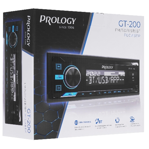 Автомагнитола Prology GT-200, 1 DIN, Bluetooth, USB Type-A, AUX, пульт ДУ