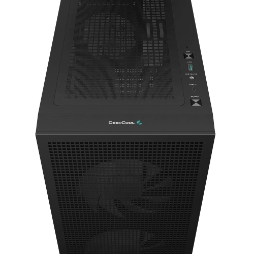 Компьютерный корпус Deepcool CH360 без БП, боковое окно (закаленное стекло), 2x140мм ARGb LED вентилятор спереди и 1x120мм ARGb LED вентилятор сзади, черный, mATX