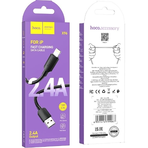Кабель Hoco X96 Hyper iP USB (m)-Lightning (m) 1м черный коробка