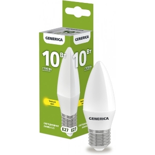 Лампа светодиодная C35 свеча 10Вт 230В 3000К E27 GENERICA