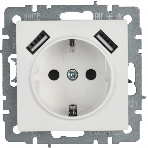 Розетка 1-местная IEK BRITE РЮш10-1-БрБ (BR-R14-16-U21-D21-K01) 16А, с USB A+A 2.1А, с заземлением с защитными шторками, белый