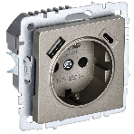 Розетка 1-местная IEK BRITE РЮш11-1-БрШ (BR-R14-16-U22-018-K37) с заземлением, с защитными шторками, 16А, с USB A+C 18 Вт, шампань