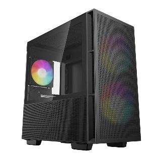 Компьютерный корпус Deepcool CH360 без БП, боковое окно (закаленное стекло), 2x140мм ARGb LED вентилятор спереди и 1x120мм ARGb LED вентилятор сзади, черный, mATX