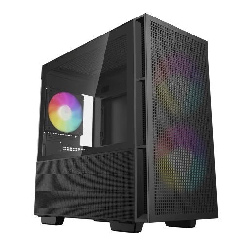 Компьютерный корпус Deepcool CH360 без БП, боковое окно (закаленное стекло), 2x140мм ARGb LED вентилятор спереди и 1x120мм ARGb LED вентилятор сзади, черный, mATX