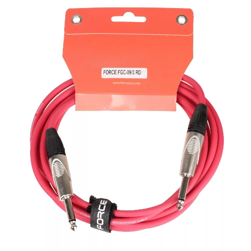 Кабель гитарный FORCE FGC-09/3 RD1/4" TS Jack - 1/4" TS Jack, высококачественный, малошумящий с проводниками из безкислородной меди OFC, диаметр 6 мм, профессиональные металлические разъемы, длина 3 м, цвет красный