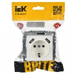 Розетка 1-местная IEK BRITE РЮш10-1-БрБ (BR-R14-16-U21-D21-K01) 16А, с USB A+A 2.1А, с заземлением с защитными шторками, белый