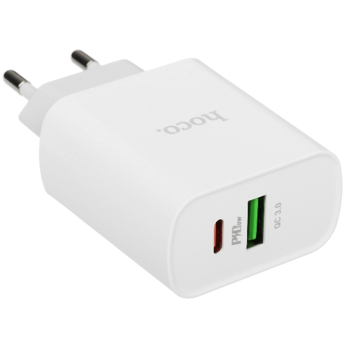 Блок питания (сетевой адаптер) HOCO C80A Rapido PD+QC3.0, 20W два порта (1хUSB-A, 1хType-C), белый
