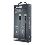 Кабель OLMIO SIMPLE, Type-C - Type-C, 60W 3A, 1.2м, тканевая оплетка, черный