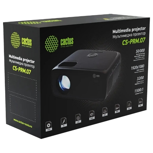 Проектор Cactus CS-PRM.07WT.Full HD LCD 3200Lm LS 320Lm ANSI (1920x1080) 1500:1 ресурс лампы:30000часов 1xUSB typeA 3xHDMI 1.16кг