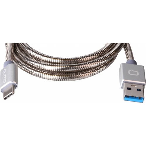 КабельQumo Type-С кабель, 1м, USB 3.0, 5В, 3А, 15Вт, металлическая оплетка, металлический коннектор, серебряный