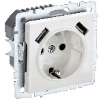 Розетка 1-местная IEK BRITE РЮш10-1-БрБ (BR-R14-16-U21-D21-K01) 16А, с USB A+A 2.1А, с заземлением с защитными шторками, белый