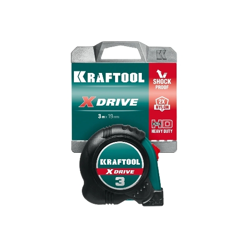 Рулетка KRAFTOOL X-Drive 3м/19мм с ударостойким обрезиненным корпусом