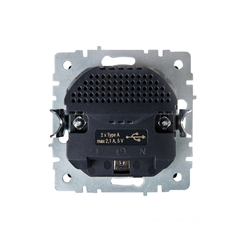Розетка 1-местная IEK BRITE РЮш10-1-БрЧ (BR-R14-16-U21-D21-K02) 16А, с USB A+A 2.1А, с заземлением с защитными шторками, черный