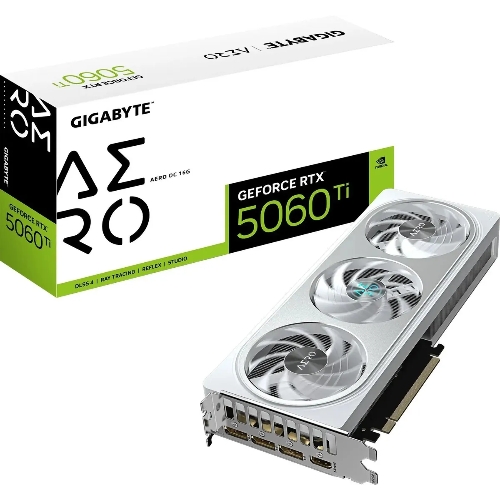 Видеокарта Gigabyte GeForce RTX 5060Ti Aero OC, NVIDIA RTX 5060 Ti, 16G GDDR7, 128 бит, PCI-e 5.0, 1xHDMI, 3xDP, 2647 МГц