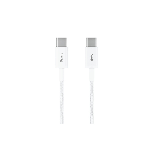 Кабель OLMIO SIMPLE, Type-C - Type-C, 60W 3A, 1.2м, тканевая оплетка, белый