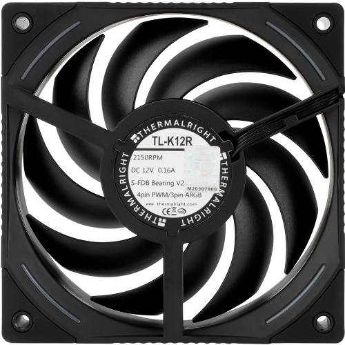 Кулер для корпуса Thermalright TL-K12R Reverse (120x120x25mm, 4-pin PWM, ARGB, 69CFM, 27dBA, 2150RPM, черный)