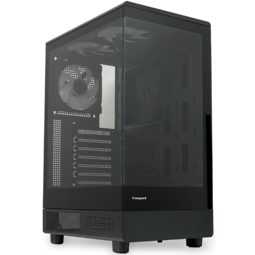 Компьютерный корпус HSPD F510, Panoramic Mid Tower, черный, TG, 0.5 SPCC, 3x120мм ARGb ATX, mATX, mITX 180/280/160мм 1x2.5