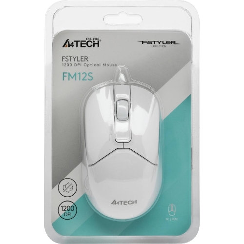 Мышь проводная A4Tech Fstyler FM12S белый, 1200 dpi, USB, кнопки - 3