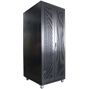 Рэковая стойка Wize Pro W42U80R-RD 19, 42U, 600х800 мм, двойная передняя и задняя двери металл. перфорированные, вент.панель из 4 вентиляторов, колеса, рэковые гайки: 20 шт, вес нагрузки 800 кг, сталь,черный
