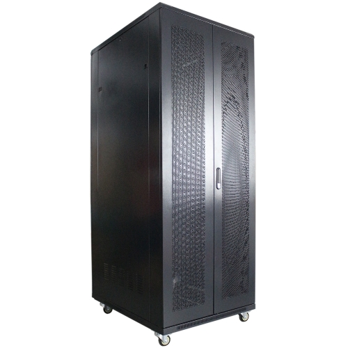 Рэковая стойка Wize Pro W42U80R-RD 19, 42U, 600х800 мм, двойная передняя и задняя двери металл. перфорированные, вент.панель из 4 вентиляторов, колеса, рэковые гайки: 20 шт, вес нагрузки 800 кг, сталь,черный