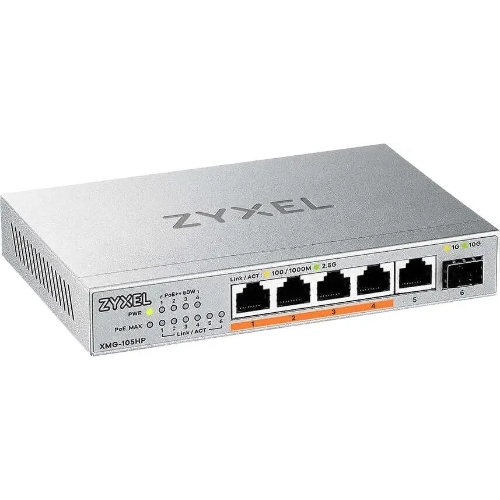 Коммутатор Zyxel XMG-105HP-EU0101F (L2) 5x2.5 Гбит/с 1SFP+ 4PoE++ 70W неуправляемый
