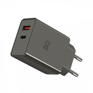 Сетевое зарядное устройство BQ Charger 38W2A01 (2 ports Type-C + USB, PD 20W+QC3.0 18W, 38W total) серый