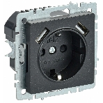 Розетка 1-местная IEK BRITE РЮш10-1-БрЧ (BR-R14-16-U21-D21-K02) 16А, с USB A+A 2.1А, с заземлением с защитными шторками, черный