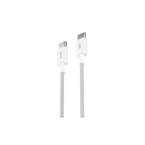 Кабель OLMIO SIMPLE, Type-C - Type-C, 60W 3A, 1.2м, тканевая оплетка, белый
