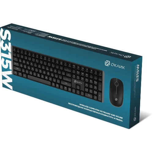 Комплект клавиатура+мышь Oklick S315W беспроводной, USB, 1600 DPI, чёрный