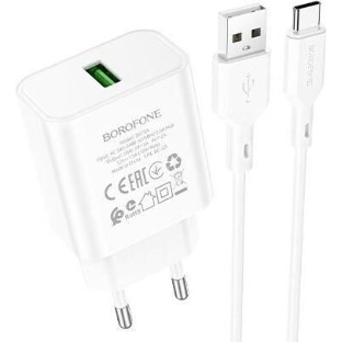 Сетевое зарядное устройство BOROFONE (6974443388596) BA72Aa White 1USB 3.0A QC3.0 18W быстрая зарядка