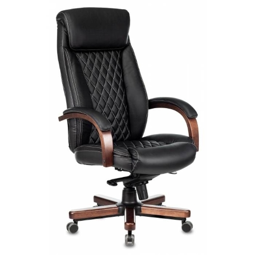 Кресло Бюрократ T-9924WALNUT черный, кожа, подголовник