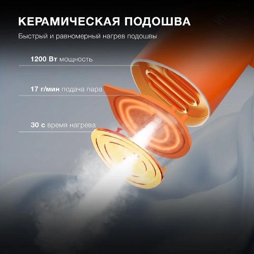 Отпариватель Hyundai H-HSART002 оранжевый, 1200 Вт, 21 г/мин, 120 мл